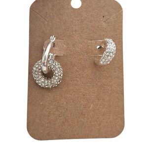 Asymmetrical Pave Rhinestone Silver Tone Earrings